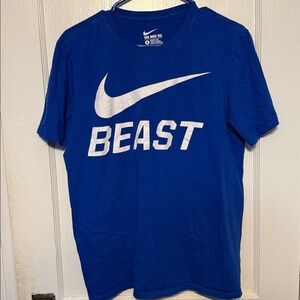 Nike Blue T-Shirt with White 'Beast' Logo